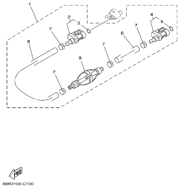Yamaha F50A, FT50B FUEL 2 parts diagram